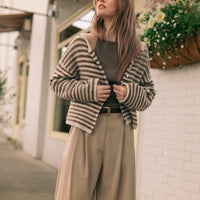 Relaxed Striped Button-Front Knit Cardigan