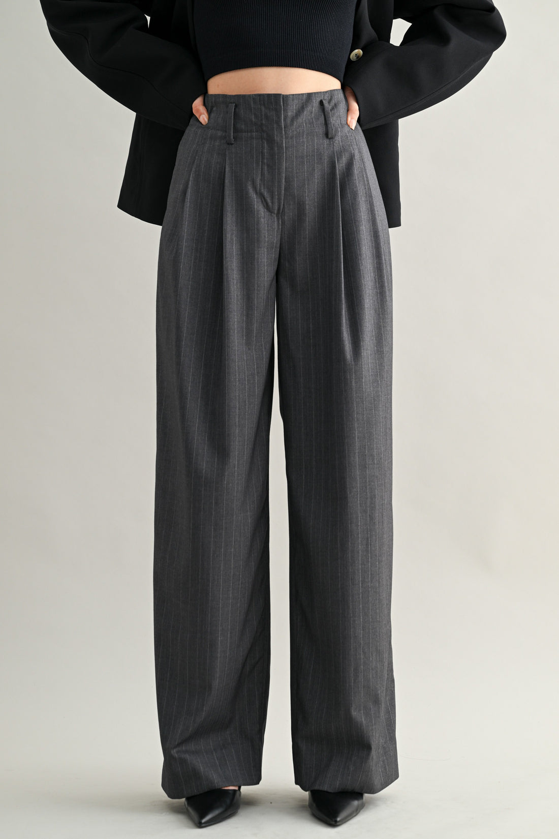 Tailored Pinstripe Wide-Leg Pants