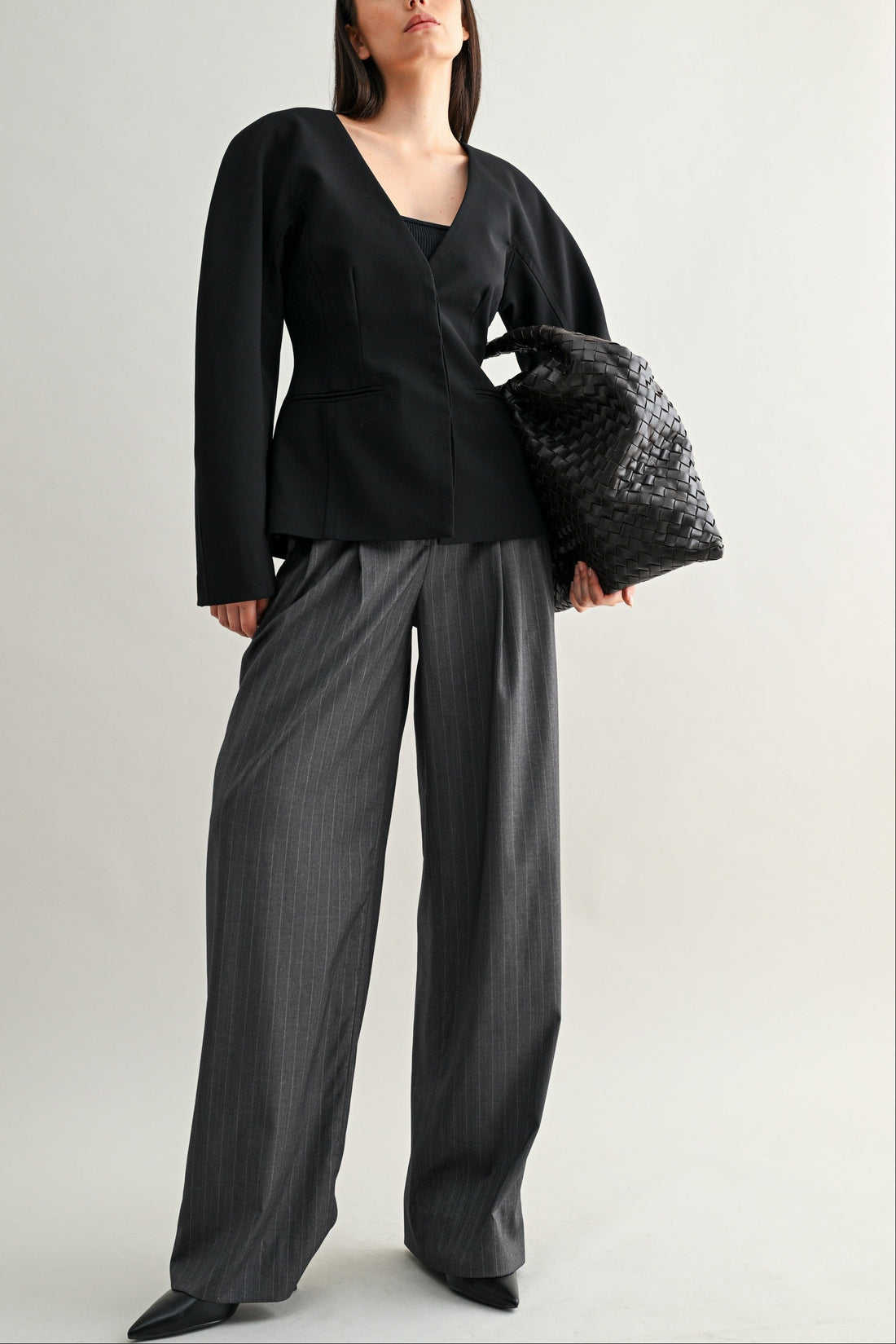 Tailored Pinstripe Wide-Leg Pants