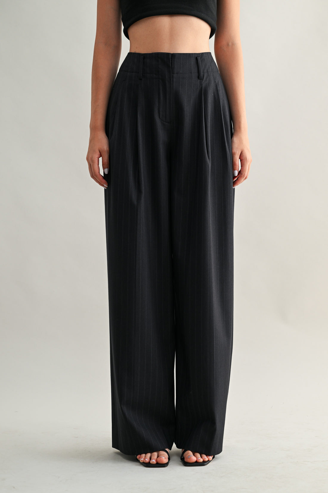 Tailored Pinstripe Wide-Leg Pants