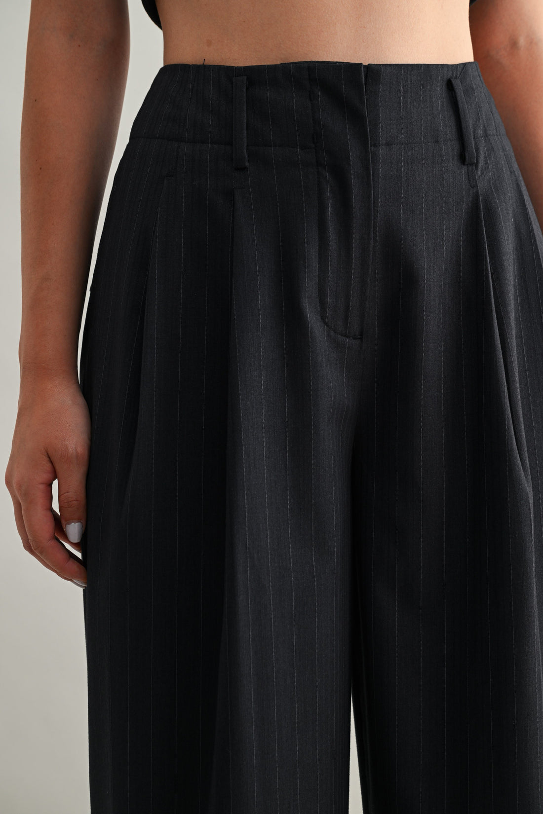 Tailored Pinstripe Wide-Leg Pants