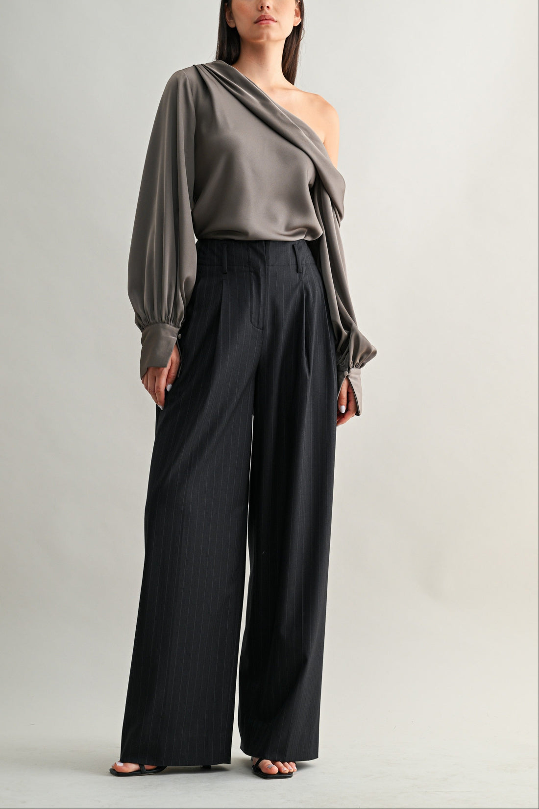 Tailored Pinstripe Wide-Leg Pants