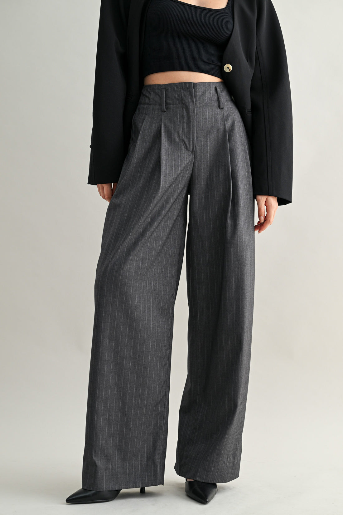 Tailored Pinstripe Wide-Leg Pants