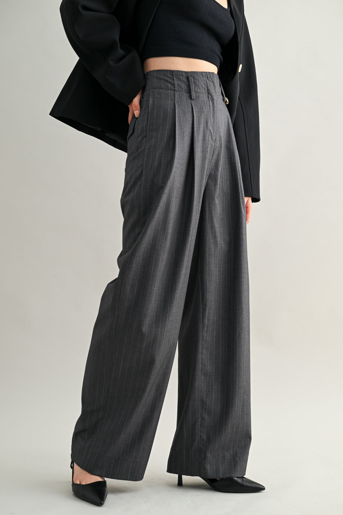 Tailored Pinstripe Wide-Leg Pants