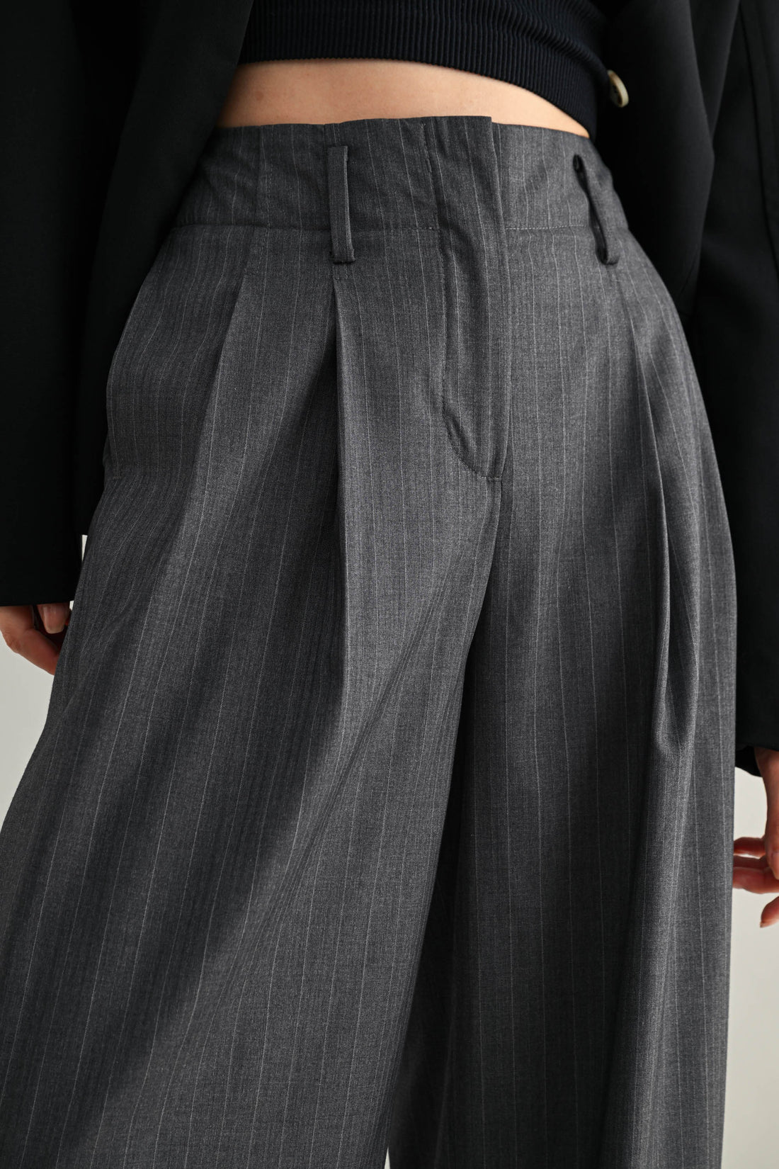 Tailored Pinstripe Wide-Leg Pants