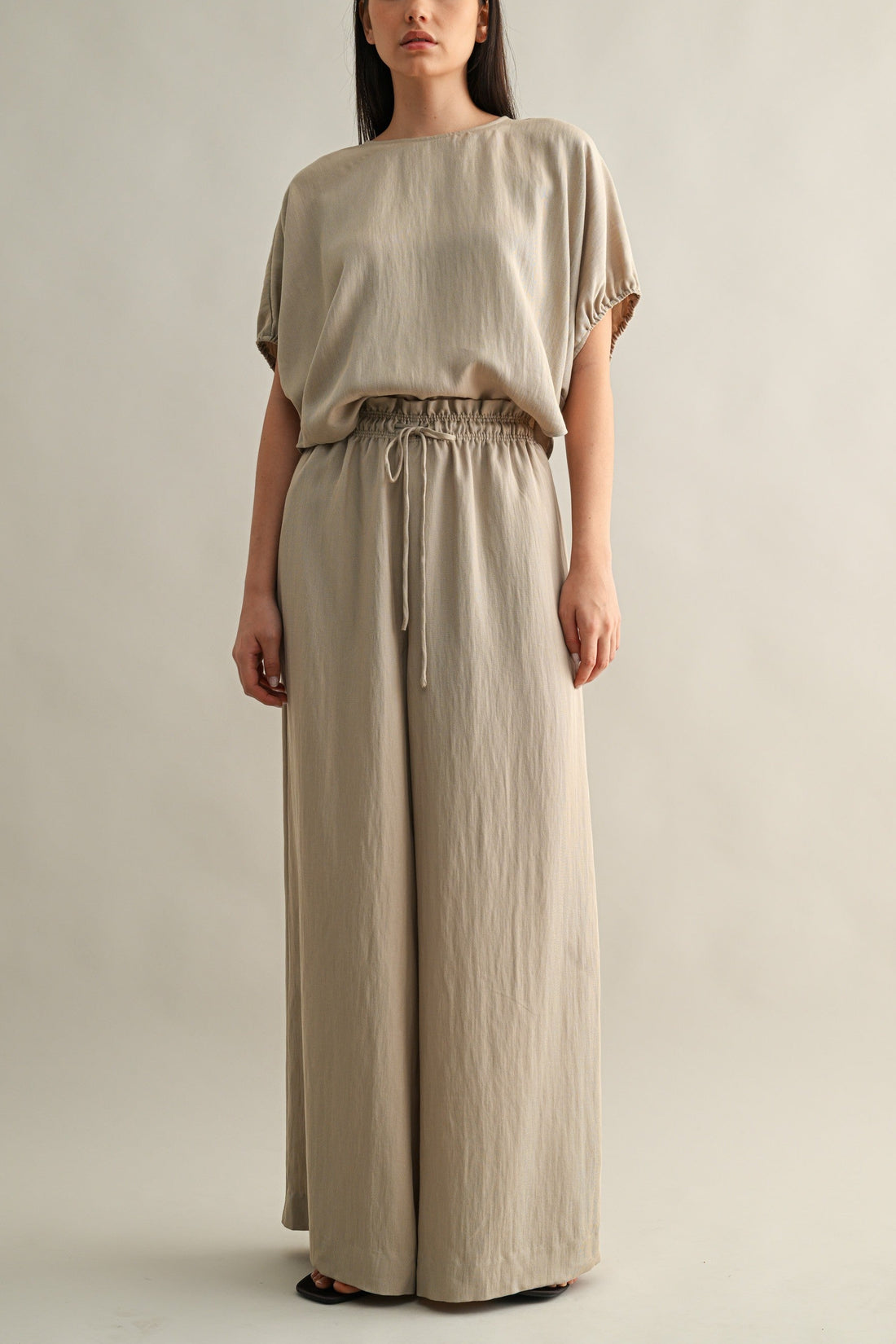 Relaxed Neutral Top and Wide Pants Set
