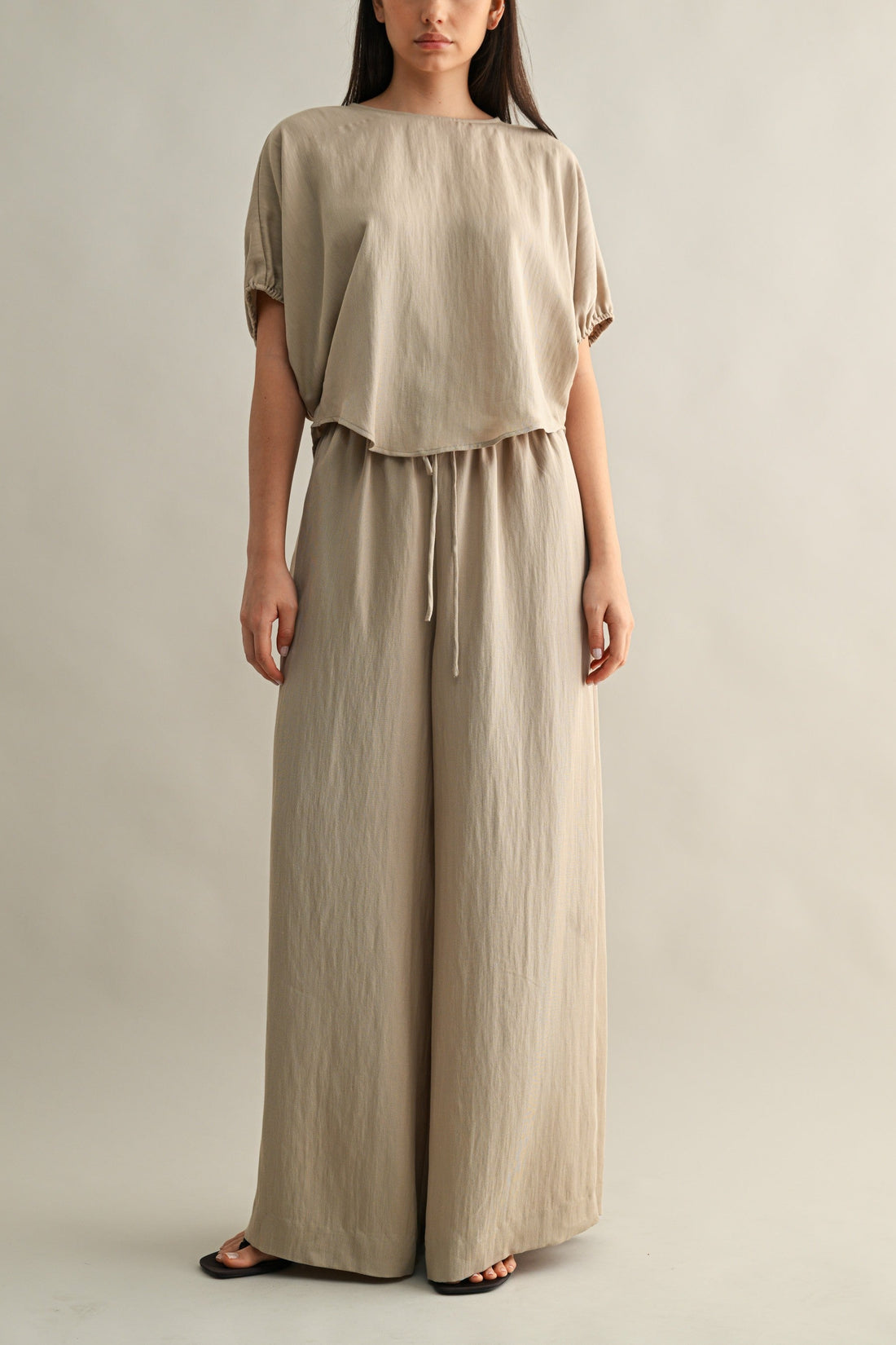 Relaxed Neutral Top and Wide Pants Set