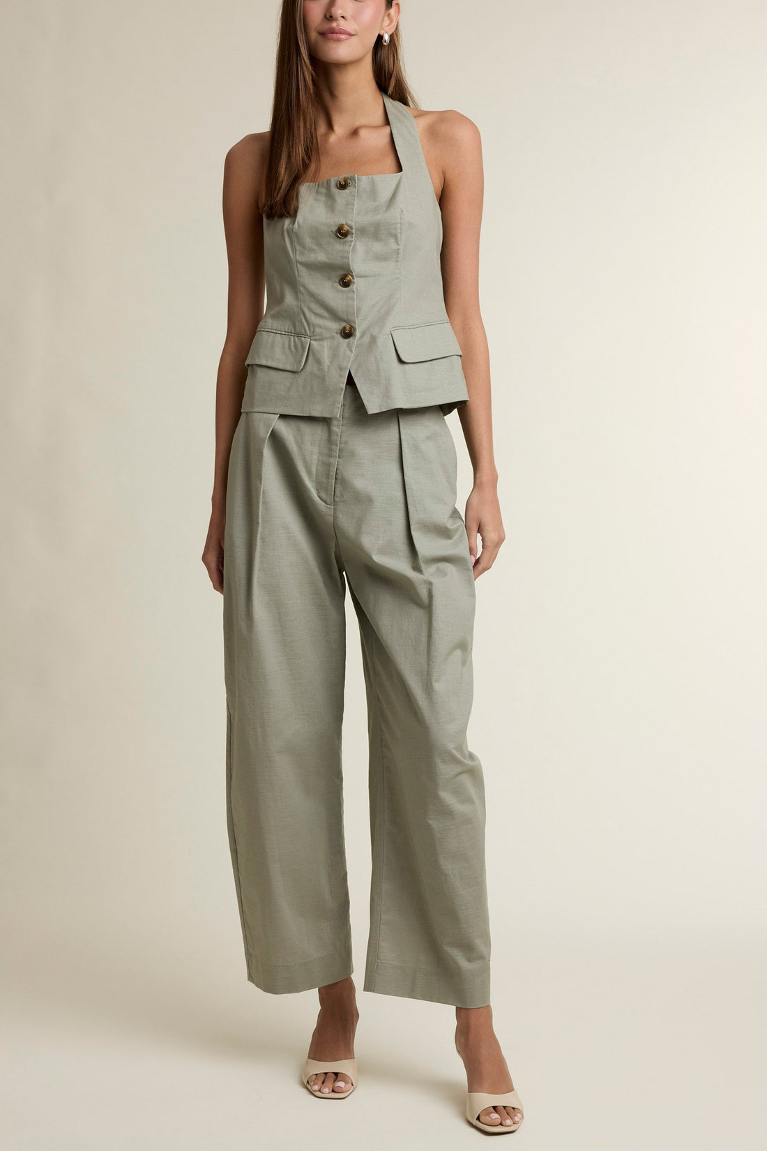Coastal Muse Linen Blend Halter Top & Pants Set