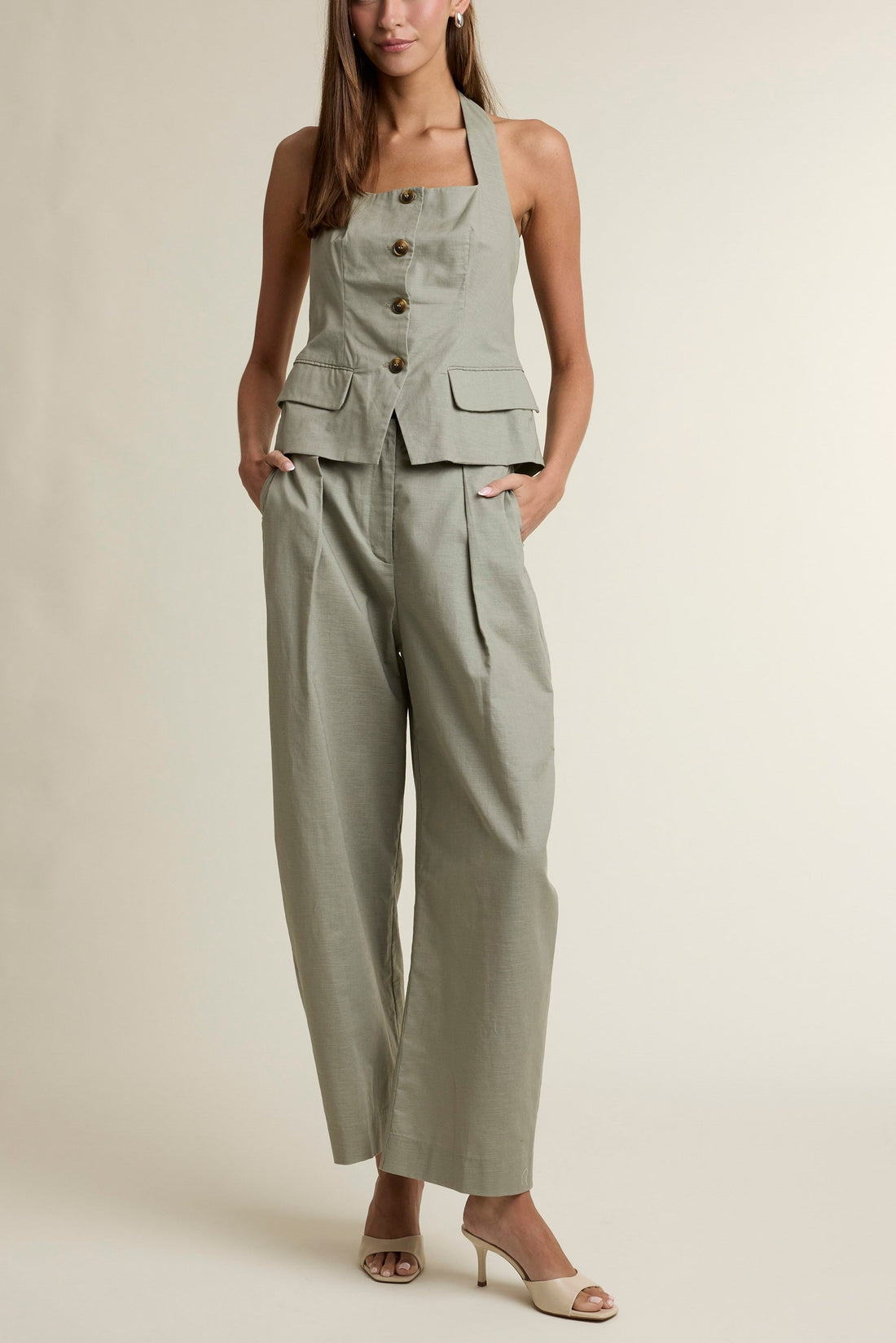 Coastal Muse Linen Blend Halter Top & Pants Set