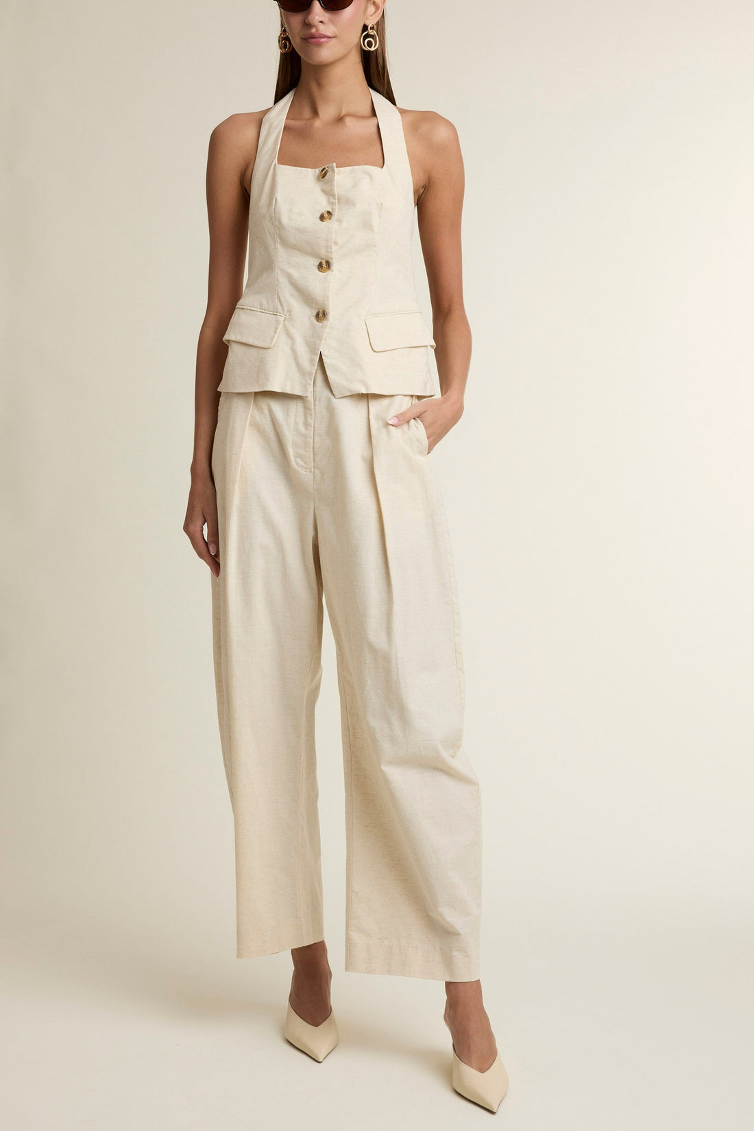 Coastal Muse Linen Blend Halter Top & Pants Set