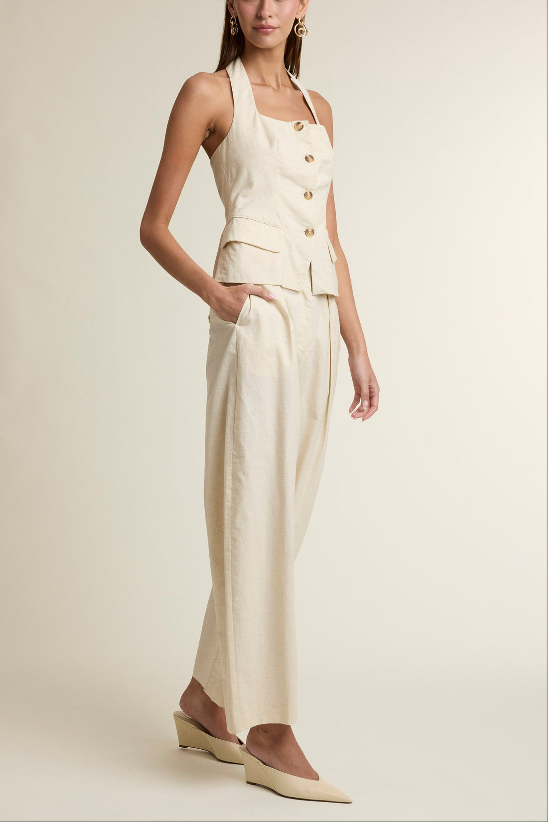 Coastal Muse Linen Blend Halter Top & Pants Set