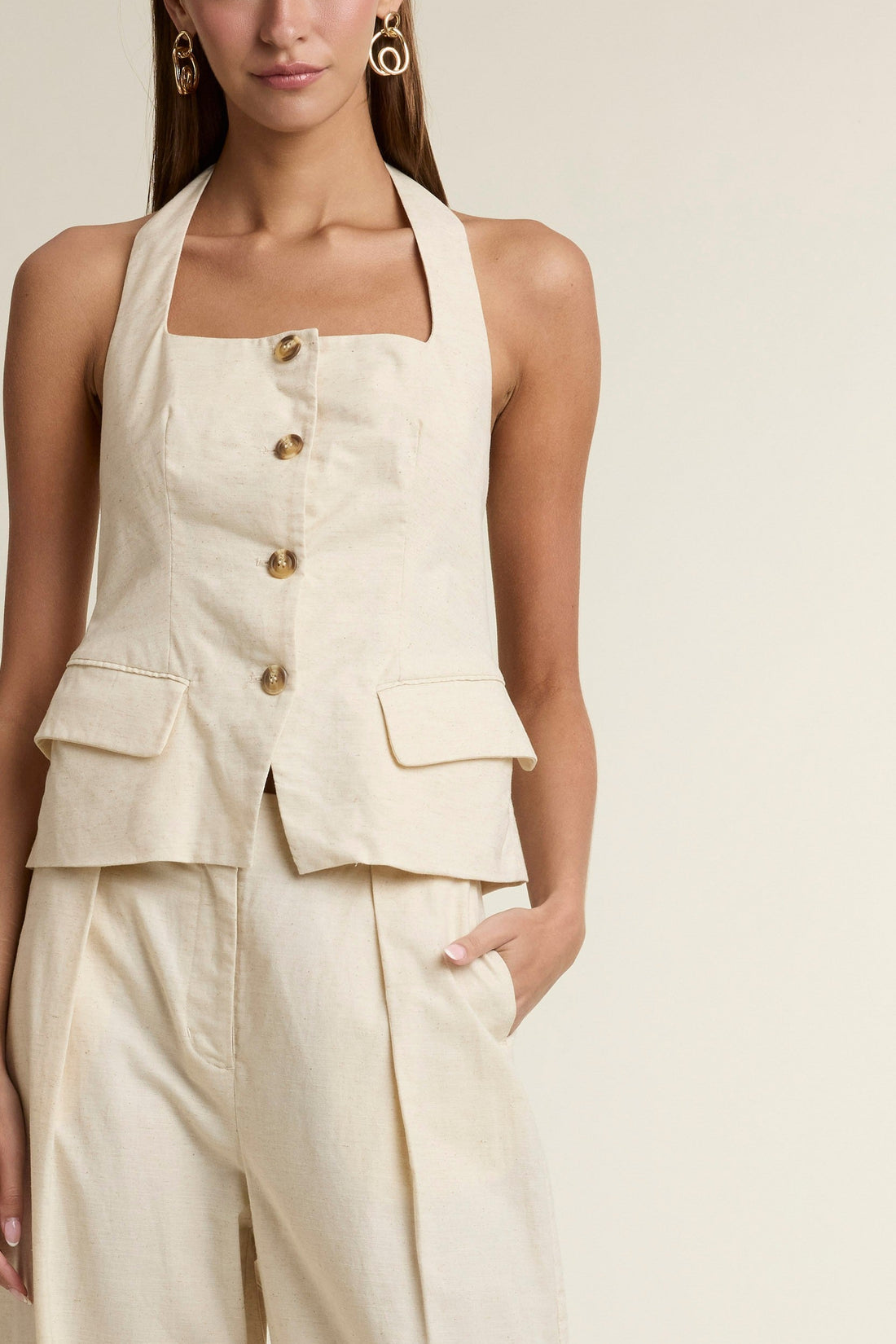 Coastal Muse Linen Blend Halter Top & Pants Set
