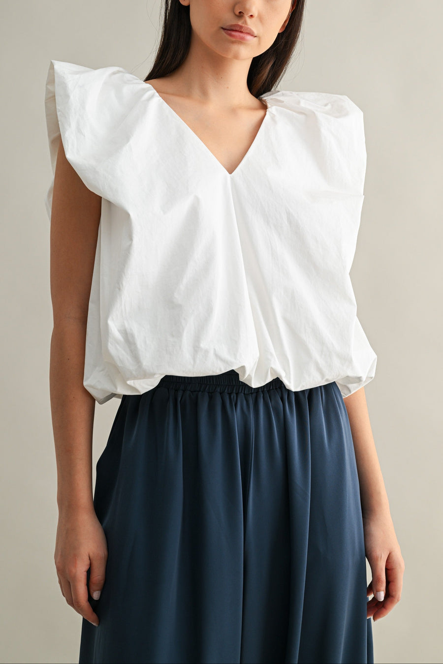 Voluminous Ruffle Sleeve Poplin Top