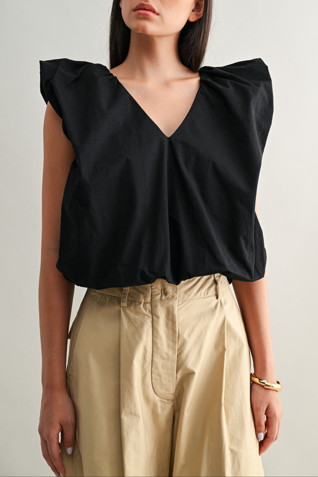 Voluminous Ruffle Sleeve Poplin Top