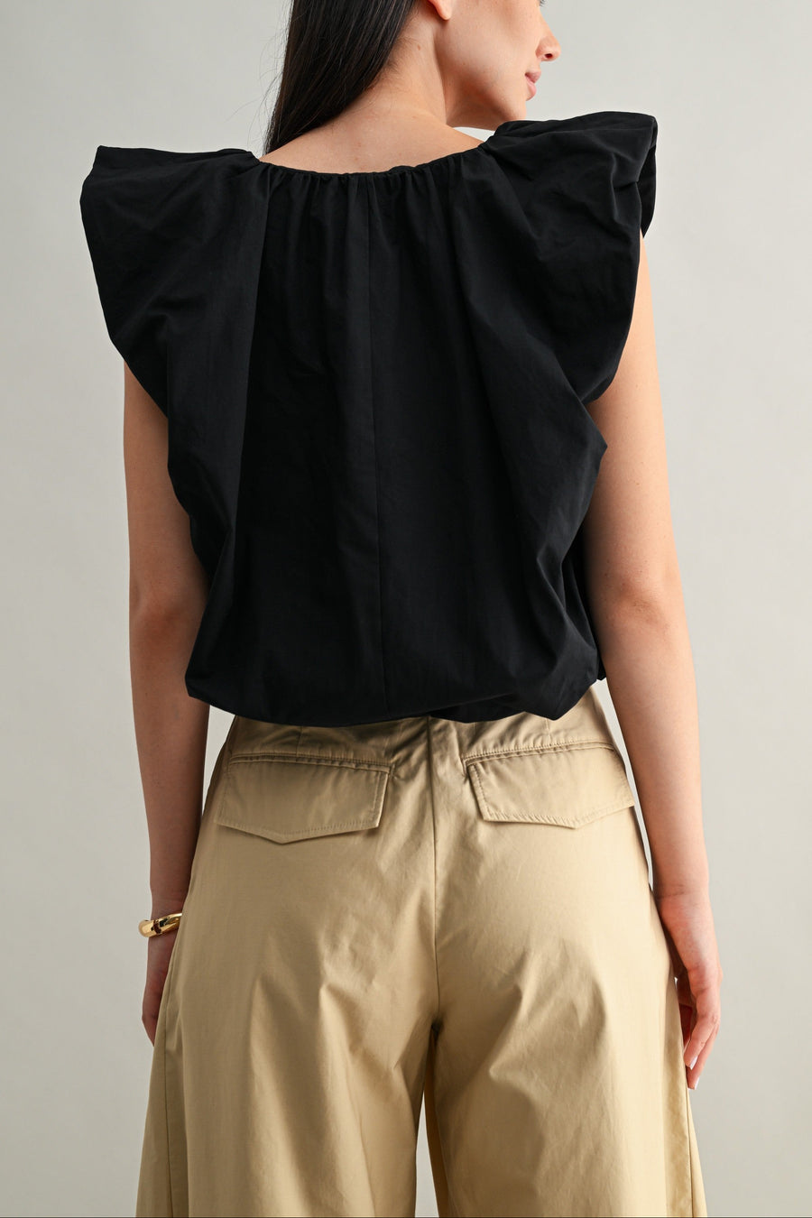 Voluminous Ruffle Sleeve Poplin Top