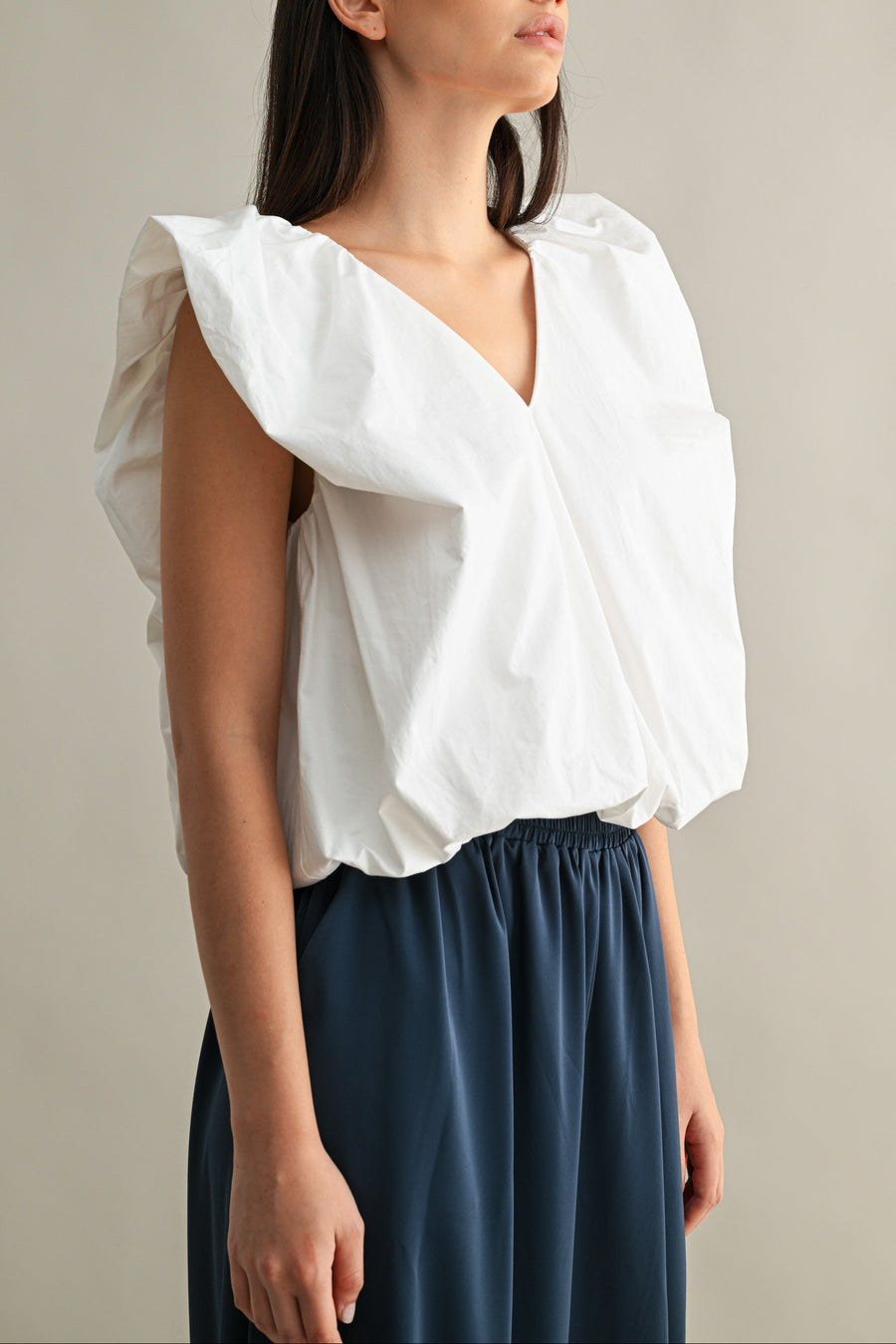 Voluminous Ruffle Sleeve Poplin Top