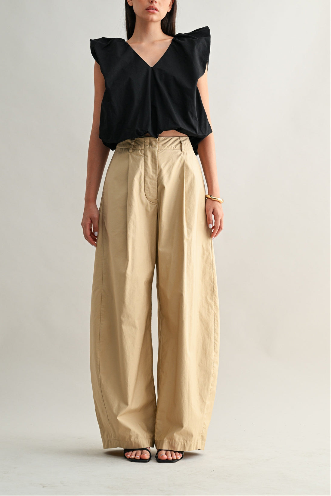 Voluminous Ruffle Sleeve Poplin Top