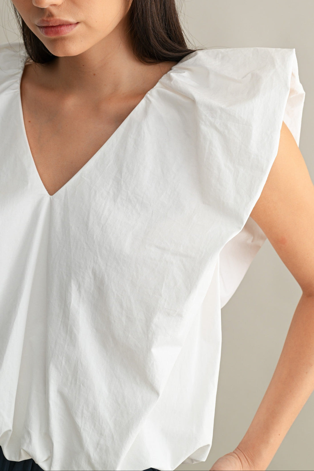 Voluminous Ruffle Sleeve Poplin Top