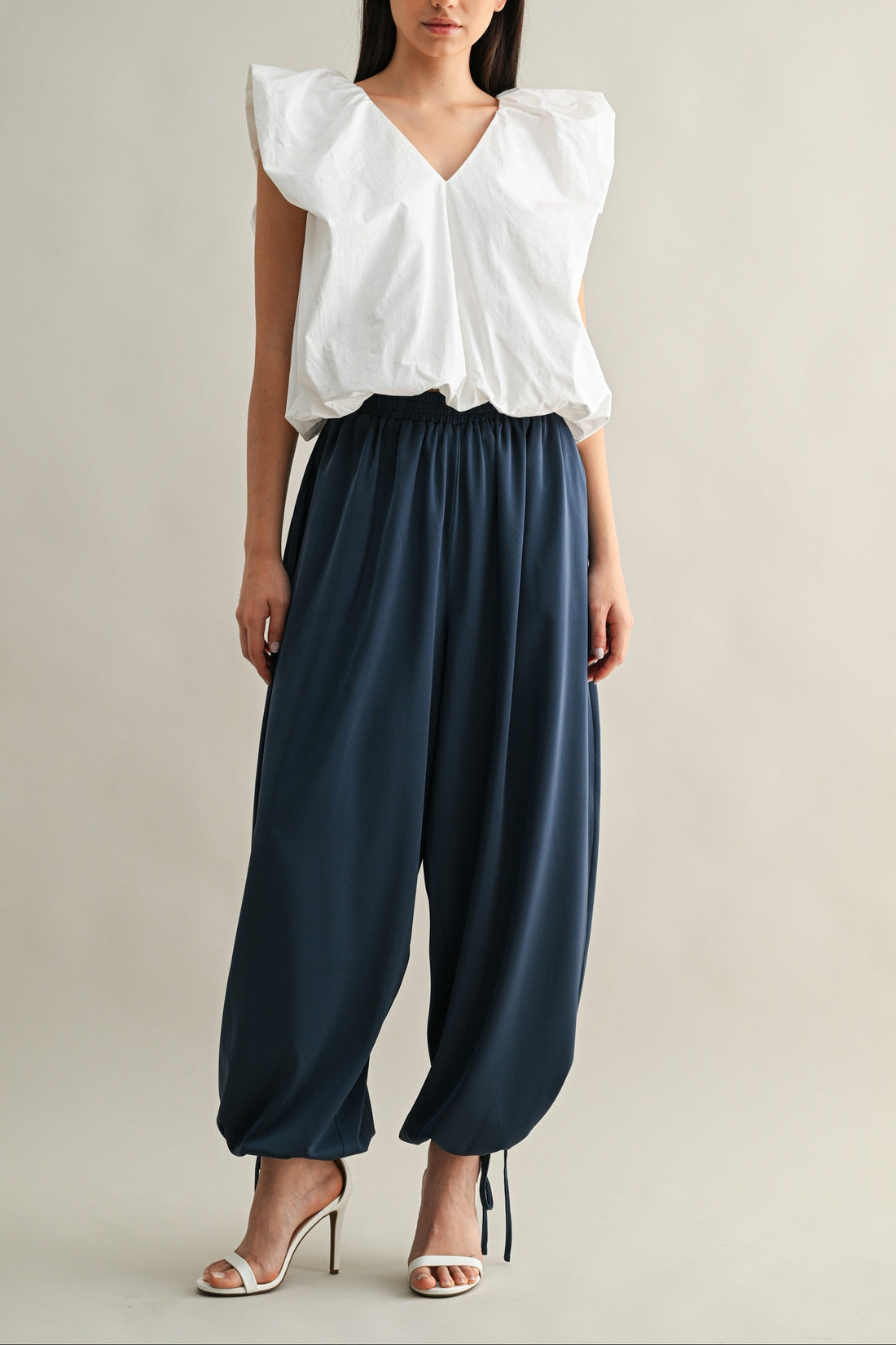 Voluminous Ruffle Sleeve Poplin Top