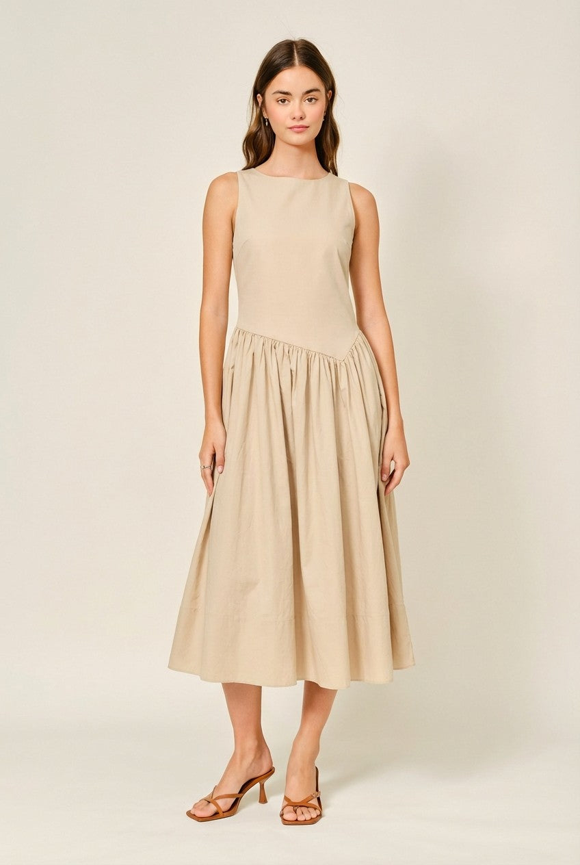 Asymmetrical Waist Detail Midi Dress