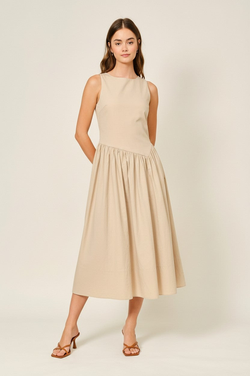 Asymmetrical Waist Detail Midi Dress