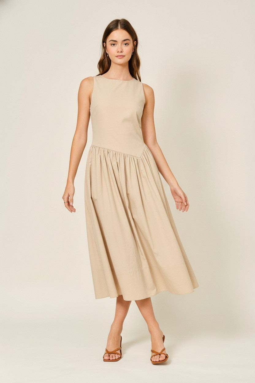 Asymmetrical Waist Detail Midi Dress