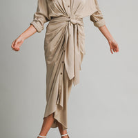 Tencel Ruched Front Tie Shirt Maxi Dress – Chocolate Brown