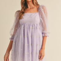 Swiss Dot Mesh Sleeve Dress