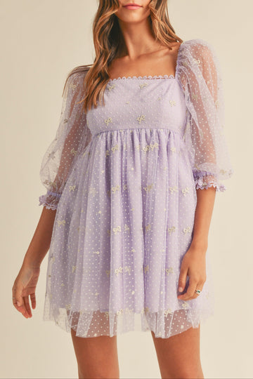 Swiss Dot Mesh Sleeve Dress
