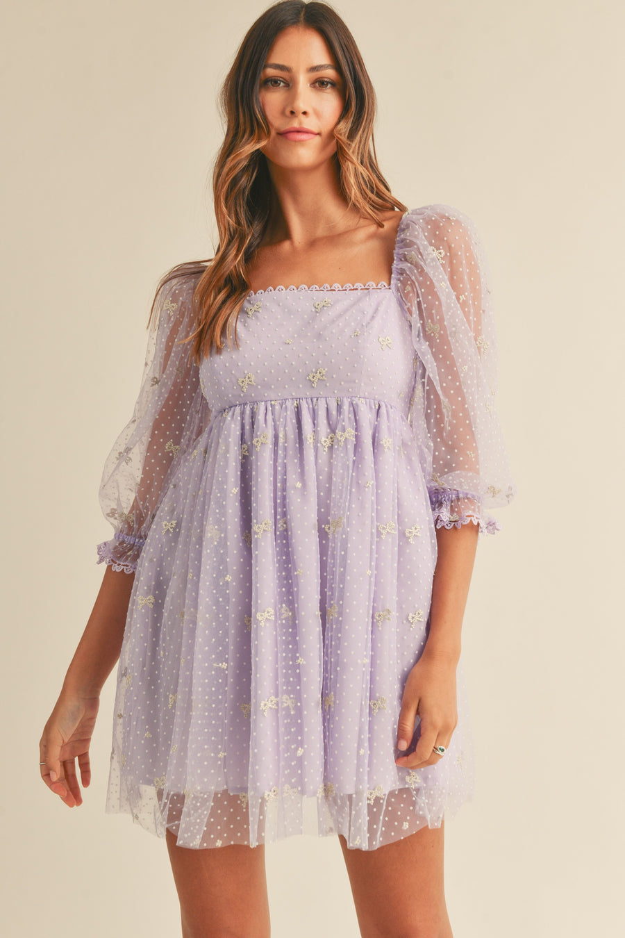 Swiss Dot Mesh Sleeve Dress