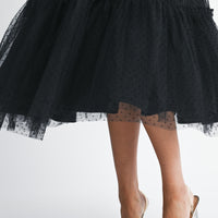 Polka Dot Mesh Tie Shoulder Midi Dress