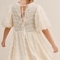Puff Sleeve Textured Babydoll Mini Dress