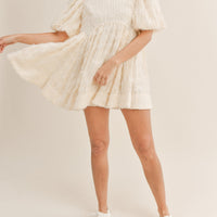 Puff Sleeve Textured Babydoll Mini Dress