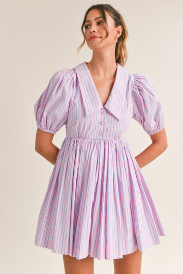 Pinstripe Collared Babydoll Dress