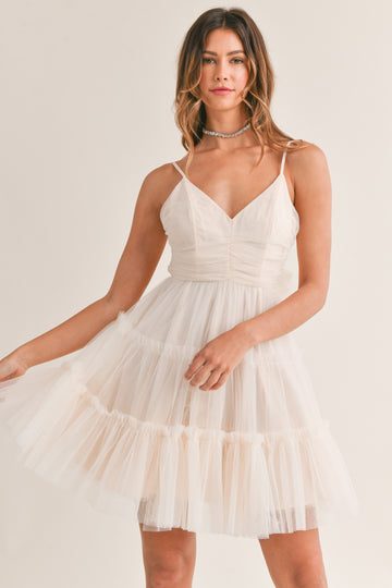 Tulle Mesh Bow Back Mini Dress