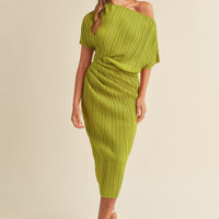 One Shoulder Pleated Midi Dress