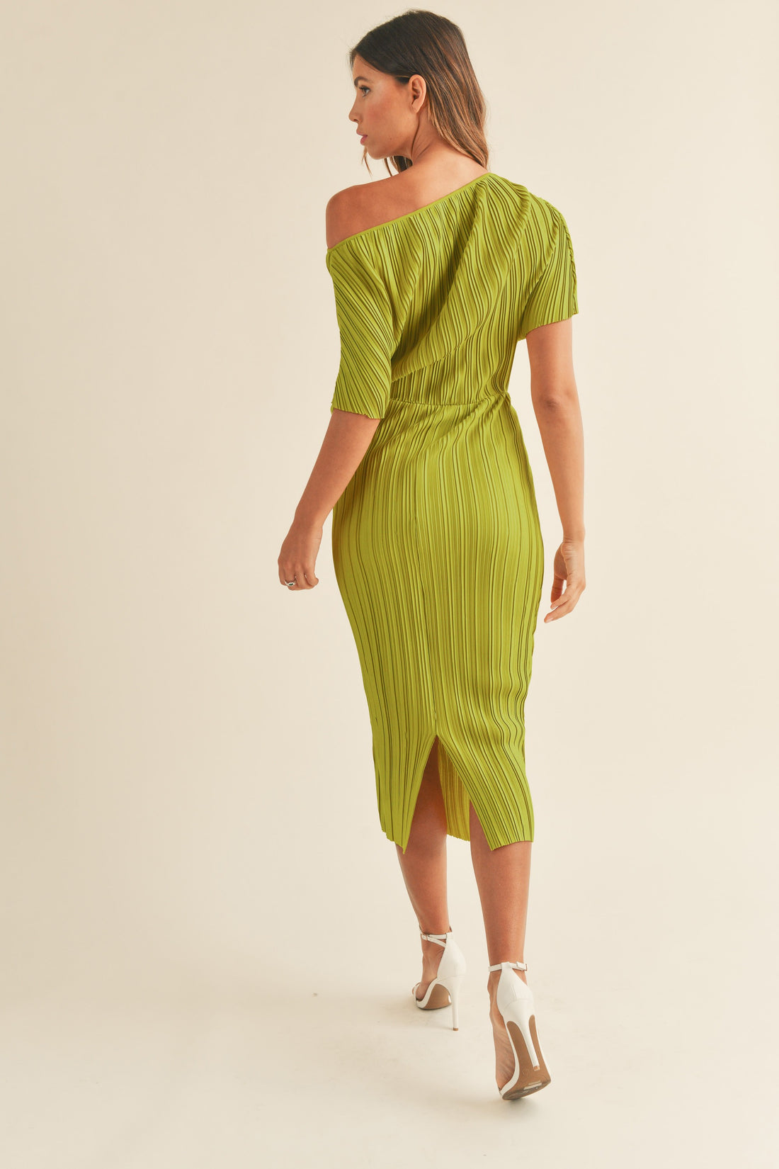 One Shoulder Pleated Midi Dress