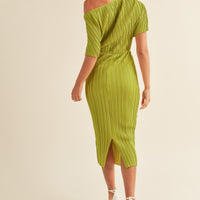 One Shoulder Pleated Midi Dress