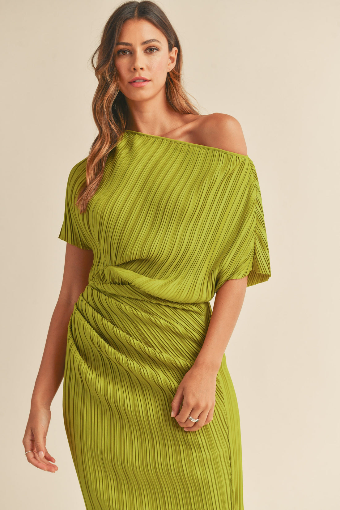 One Shoulder Pleated Midi Dress