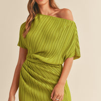 One Shoulder Pleated Midi Dress