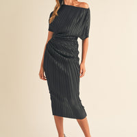 One Shoulder Pleated Midi Dress