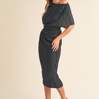 One Shoulder Pleated Midi Dress