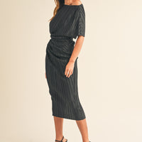 One Shoulder Pleated Midi Dress