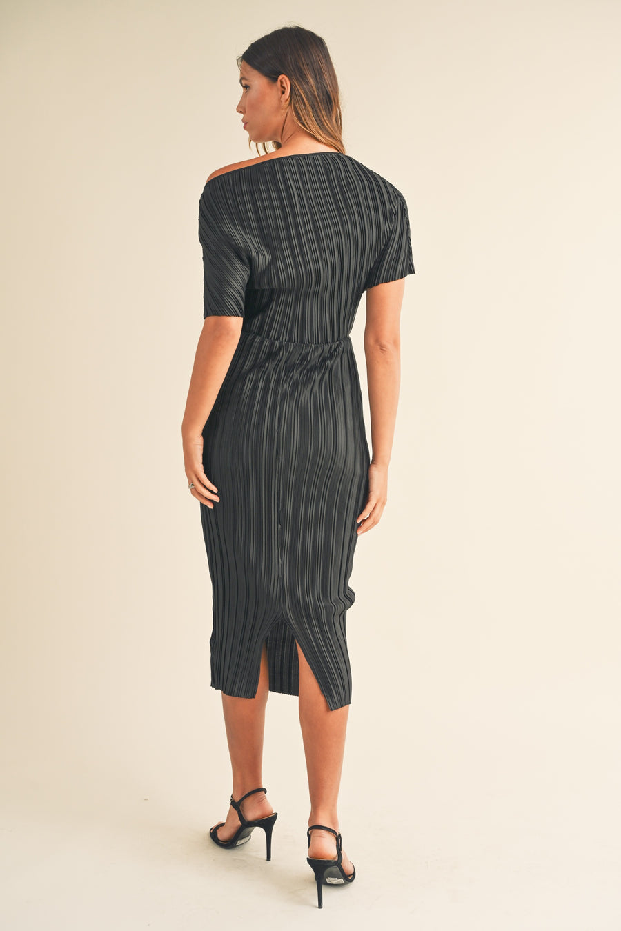 One Shoulder Pleated Midi Dress