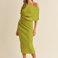 One Shoulder Pleated Midi Dress