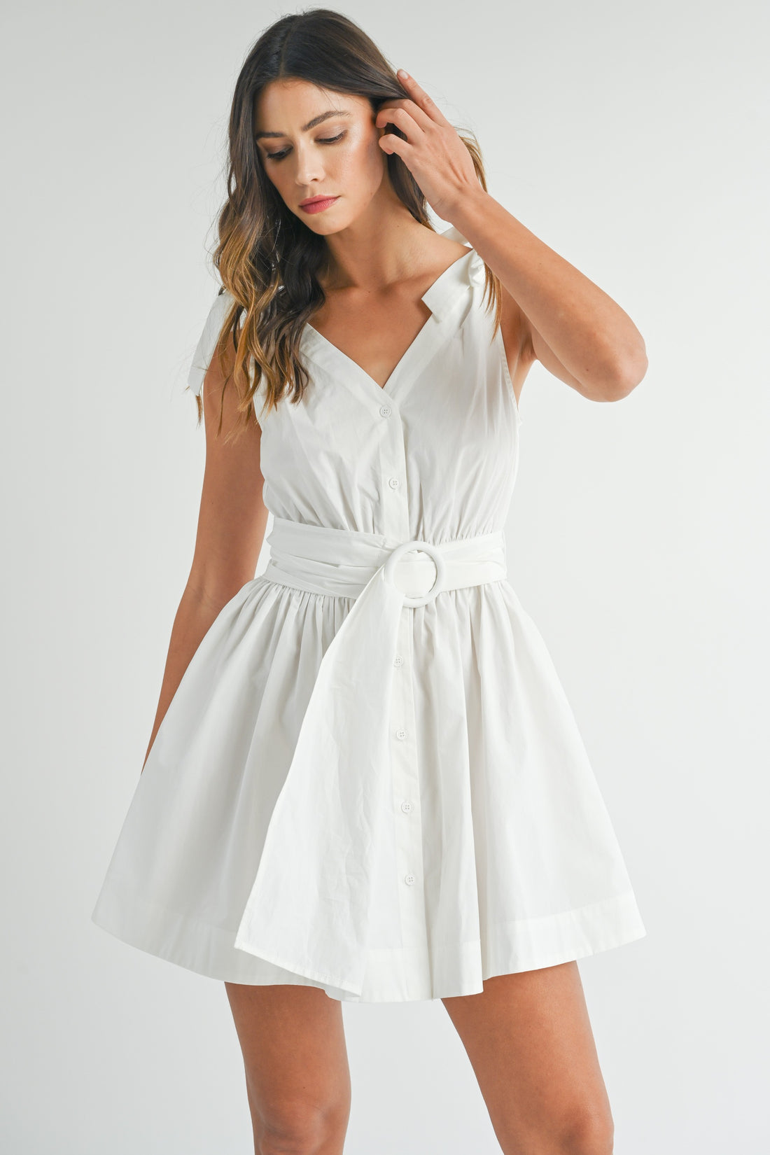 Sleeveless Shoulder Tie Mini Dress