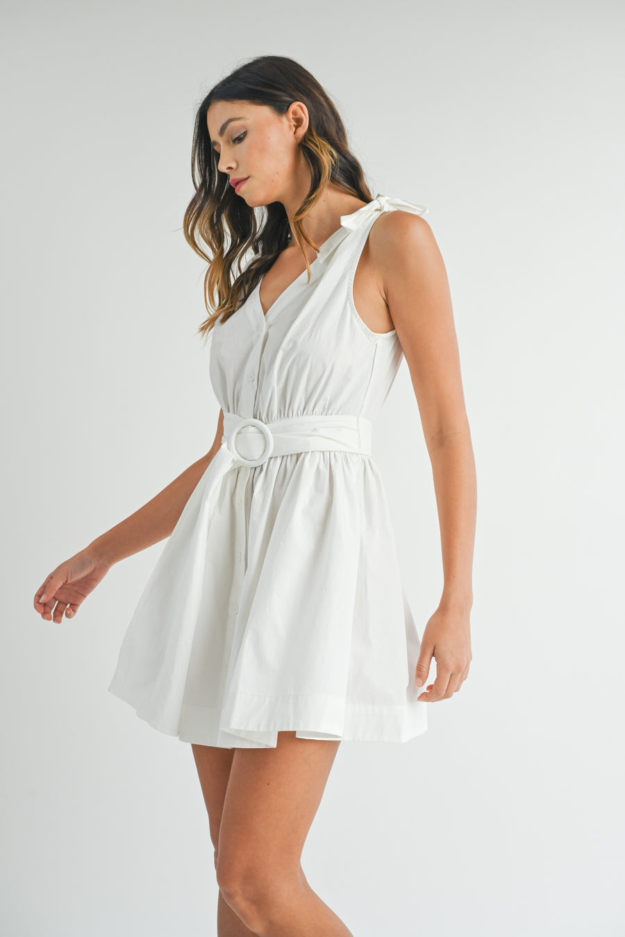 Sleeveless Shoulder Tie Mini Dress