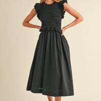 Ruffle Sleeve Knit Twofer Maxi Dress