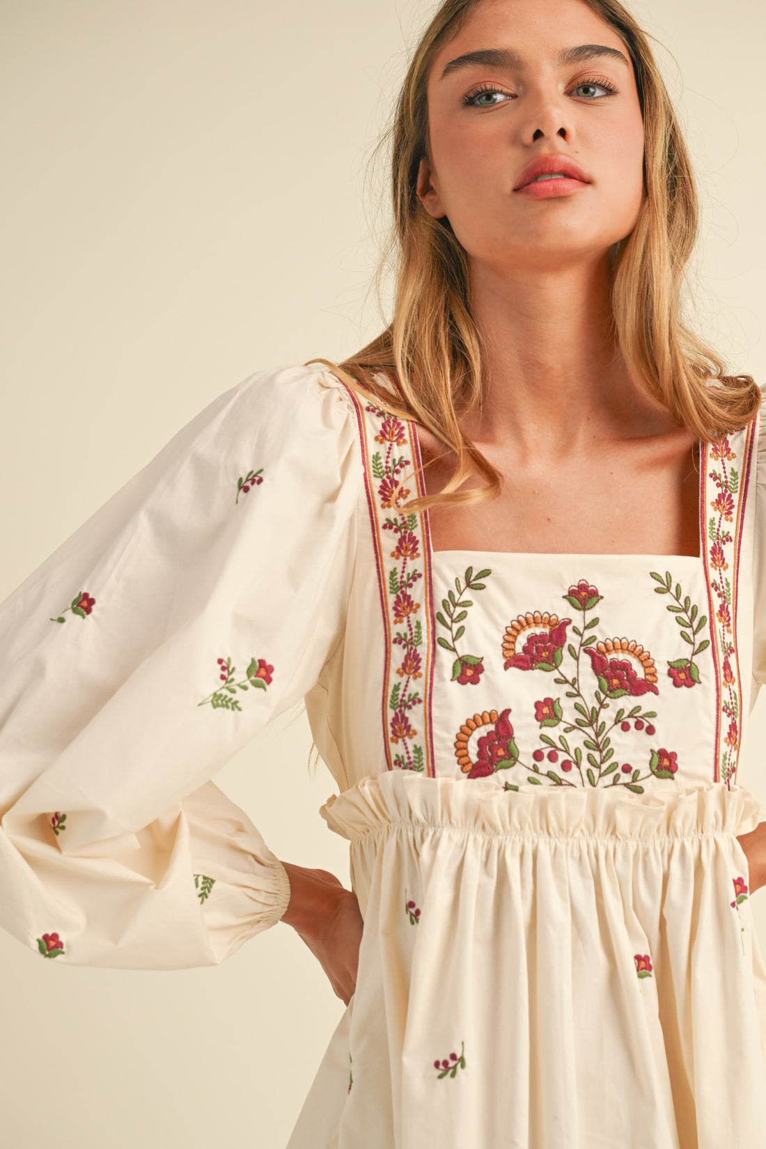 Floral Embroidered Babydoll Dress