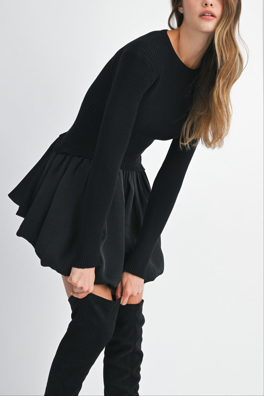 Knit Sweater with Bubble Mini Skirt Dress